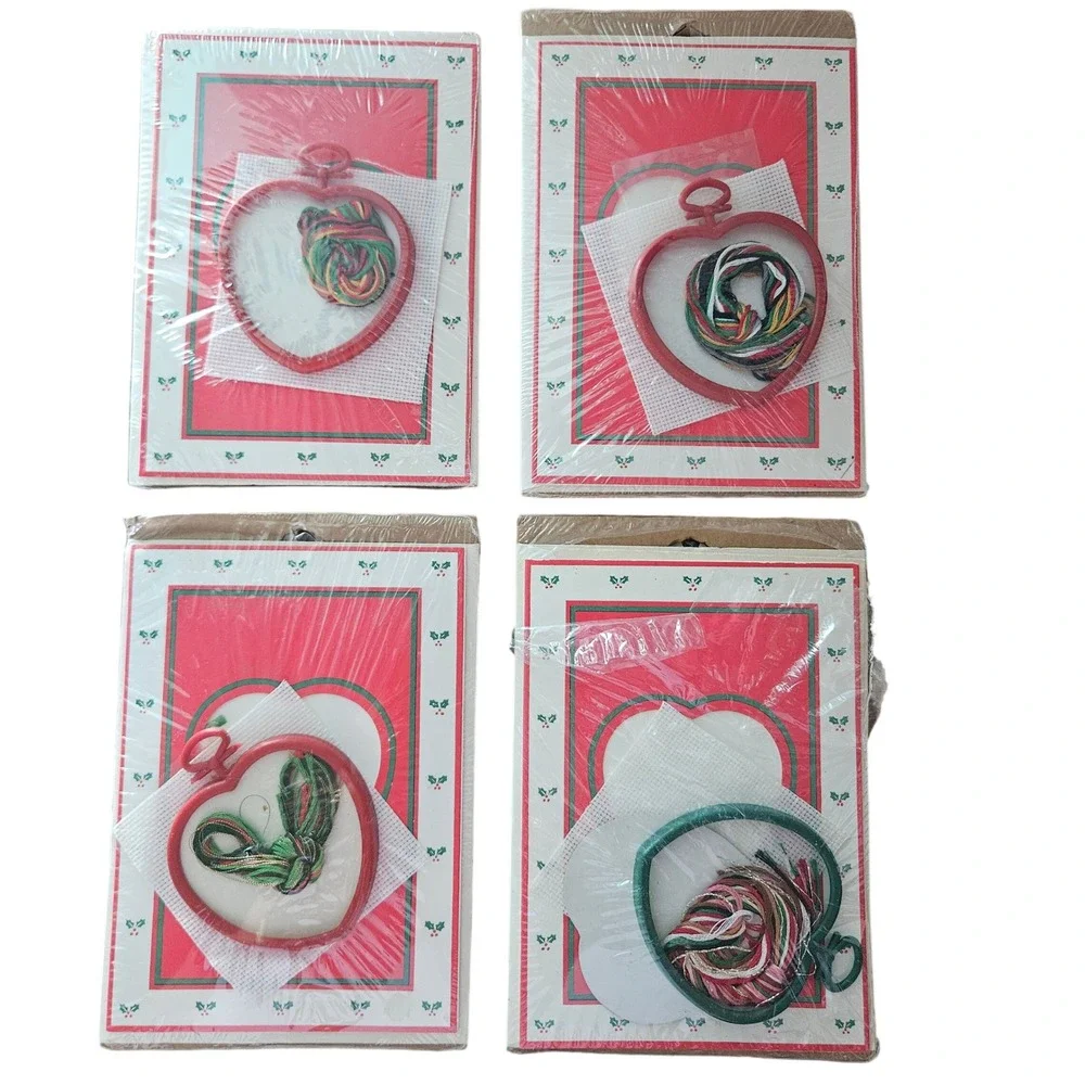 Lot of 4 Vintage New Berlin Co Christmas Counted Cross Stitch Greeting Card Kits